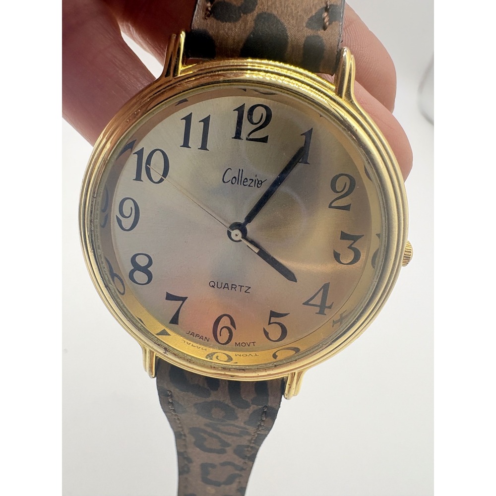 Collezio Gold Tone Leopard Print Strap Quartz Watch Japan Movt Round Face